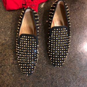 Christian Louboutin Black Suede Spiked Loafers